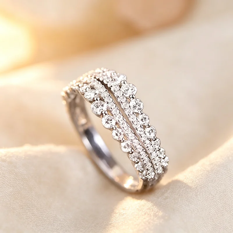 925 Sterling Silver Curve For Women Exquisite Ring Color Elegant Wedding Party Inlaid Shining Cubic Zirconia Fashion Jewelry