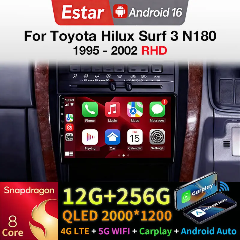 

Автомобильное радио с Android 16 для Toyota Hilux Surf 3 N180 1995-2002 (правый руль), беспроводной Carplay, BT, GPS, мультимедийный видеоплеер, навигационная система, головное устройство