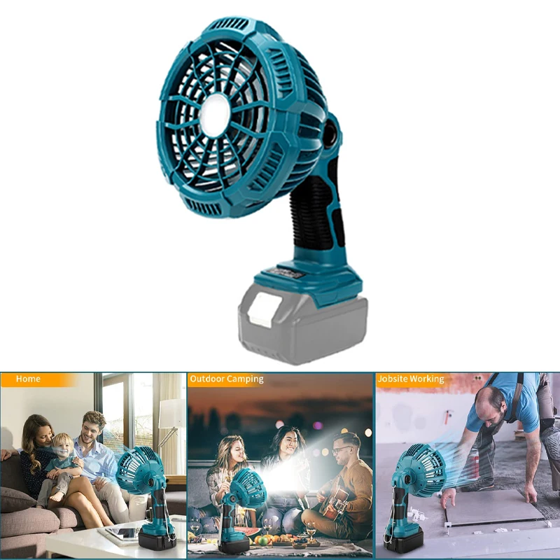 

For Makita/Dewalt/Milwaukee/Bosch/Ryobi/Black&Decker/Craftsman Portable Outdoor Camping Fan With Hook LED Light Remote Control