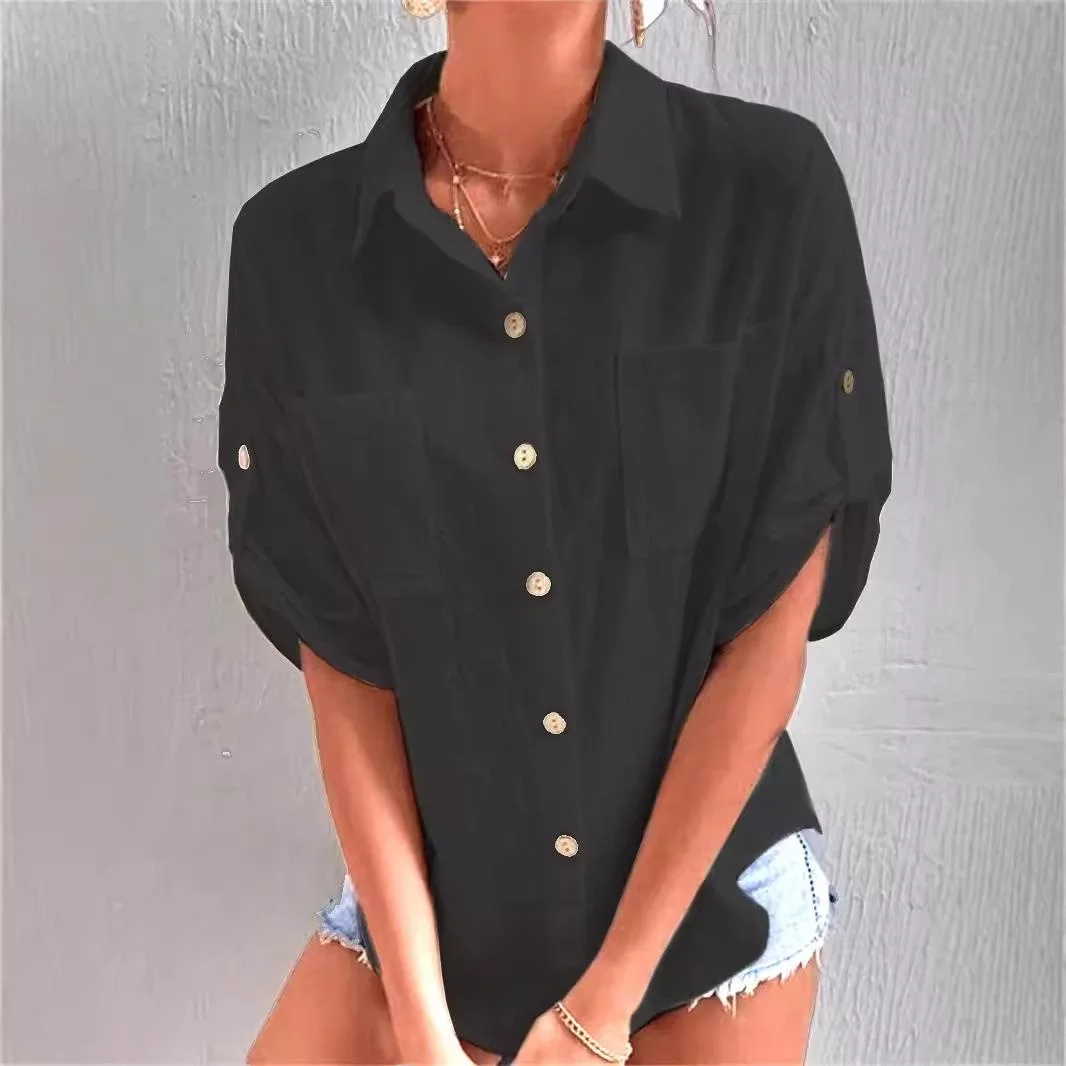 Irt à manches mi-longues pour femmes avec Patch ket et coupe ample mi-longue, mélange de coton fin, article Faion Standout