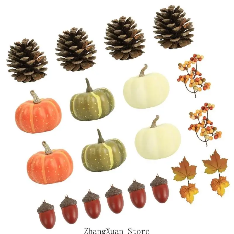 Saisonales Arrangement-Set für den Innenbereich mit künstlichen Kürbissen für die Regalpräsentation 3XUF – Detail 8