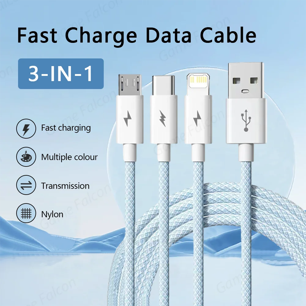 

6A 3 -In -1 USB A to Micro Type-C Mobile Phone Fast Chargeing Data Cable For iPhone 15 14 13 12 11 Huawei Xiaomi Samsung iPad