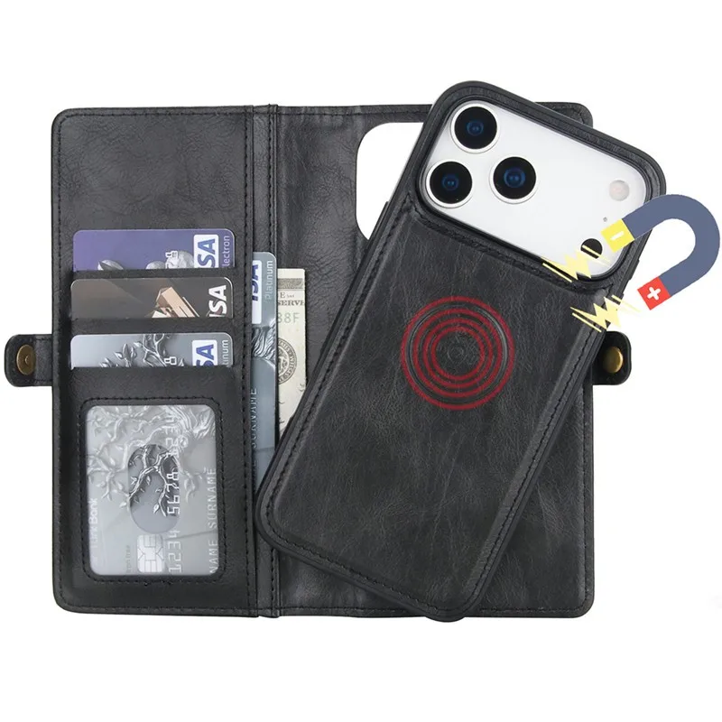 

For Magsafe 2 in 1 Magnetic Removable Wallet Flip Case For iPhone 17 Pro Max Air 11 12 13 14 15 16 Pro Retro Leather Book Cover