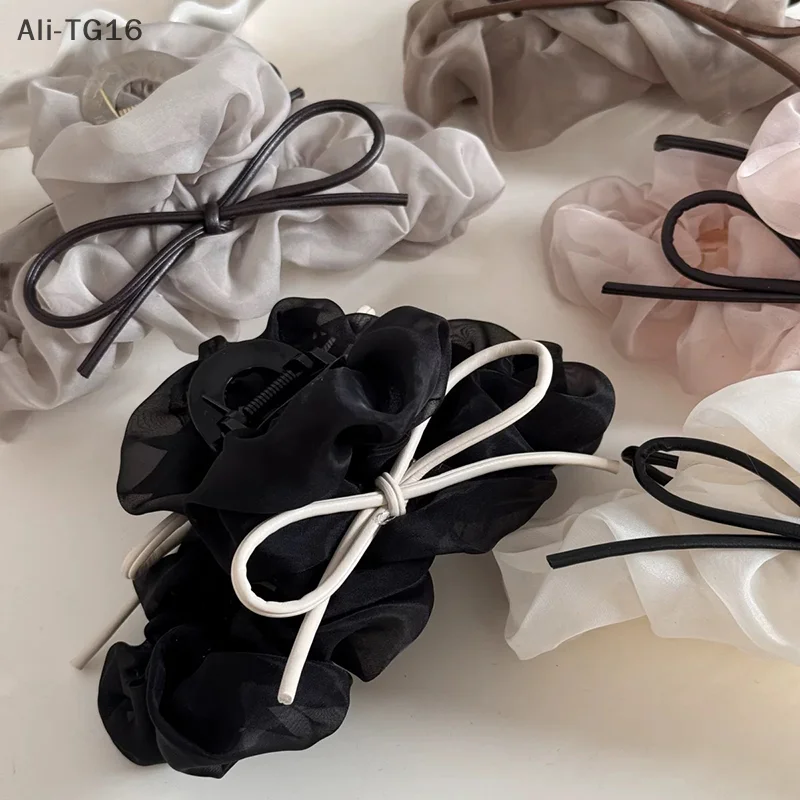 Mode Geplooide Boog Haarklauw Clips Voor Vrouwen Meisjes Zoet Groot Haar Versieren Hoofdband Franse Party Shark Clip Haaraccessoires