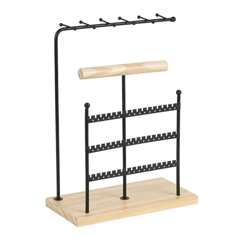 

AEF5-5-Layer Iron Necklace Earrings Storage Rack Removable Wooden Base Jewelry Display Stand Necklaces Rings Jewelry Stand
