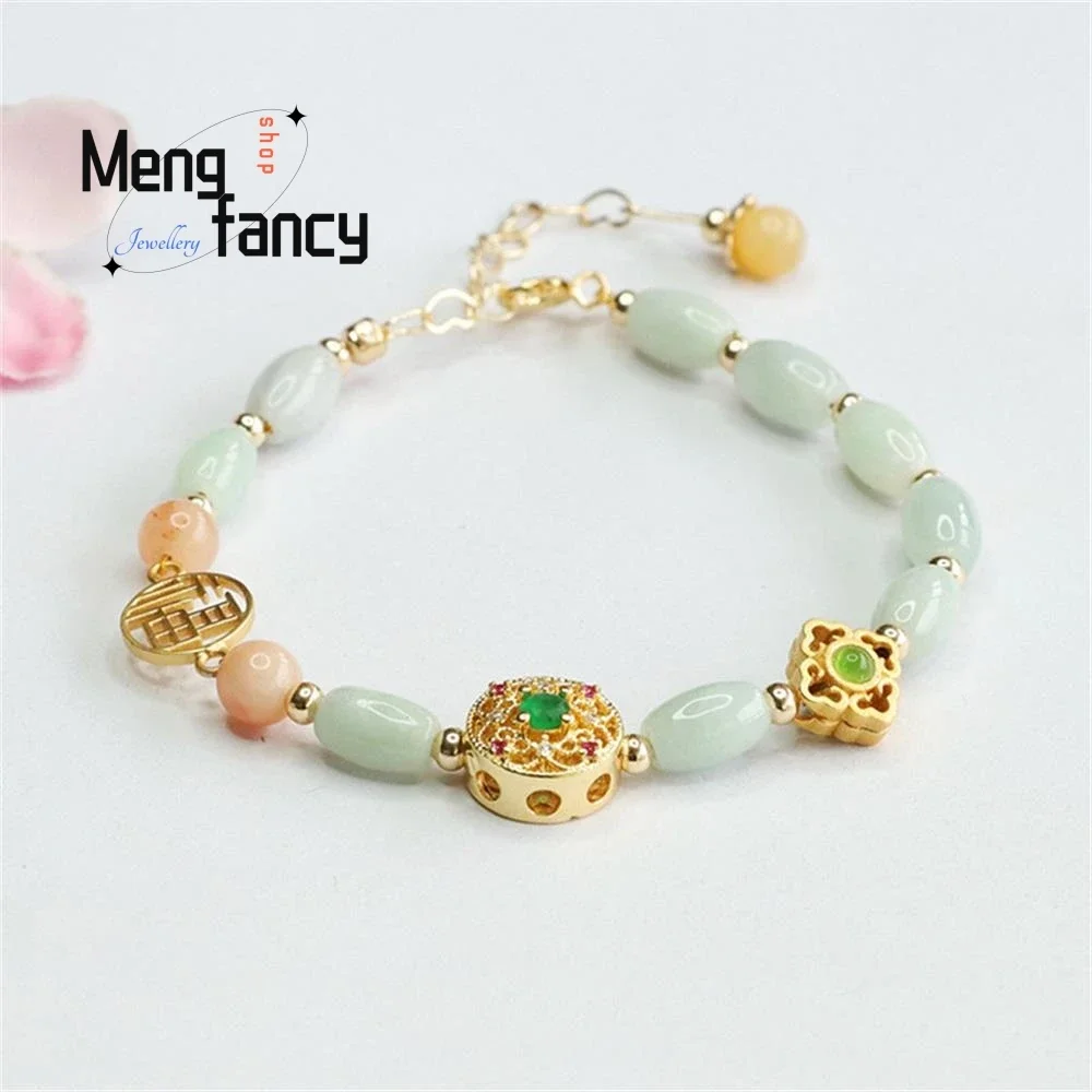 

Natural Myanmar A-goods Jadeite Rice Bead Jade Stone Bracelet Exquisite Elegant Simple High-grade Fashion Luxury Quality Jewelry