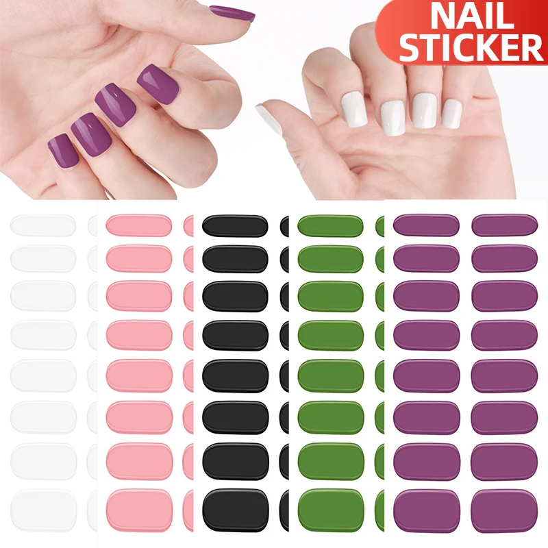 Semi Cured Gel Nail Polish Strips Full Cover UV/LED Lamp Requirel Wraps Fashion Solid Color Self-Ashesive Beauty Nails Sticker