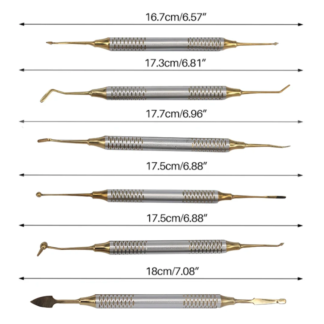 6 stks/set Orthodontische Composiet Hars Vullen Spatel Restauratie Tool Denspay Titanium Plated Hoofd Hars Vulmiddel Set Dikke Handvat