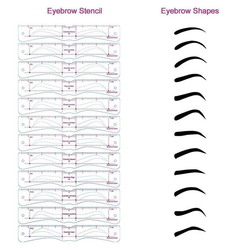 Reusable Eyebrow Shaper DIY 12 Set Soft Ruler Brow Definer Eyebrow Stamp Card Soft Ruler Stencil Shaping Makeup Tool