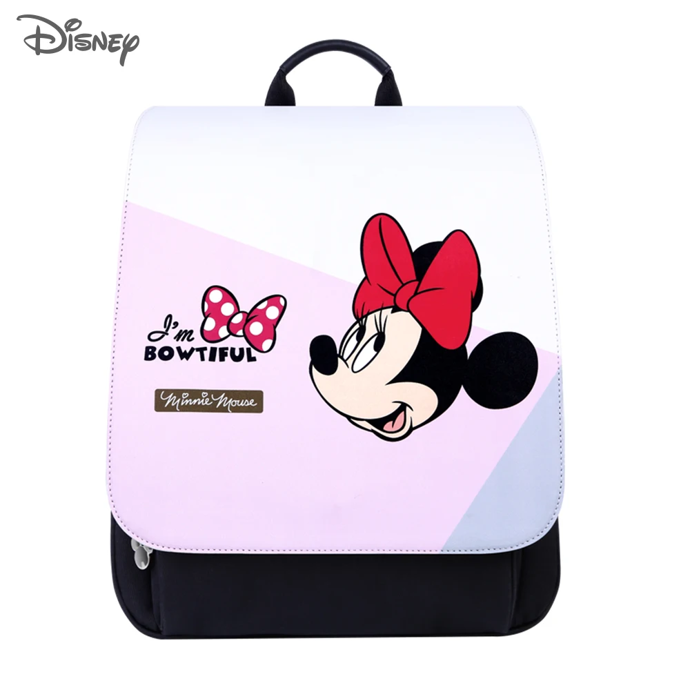 Disney-Bolsa de PU para cochecito de bebé, mochila de viaje para pañales de maternidad, Mickey y Minnie, impermeable, con aislamiento para biberón