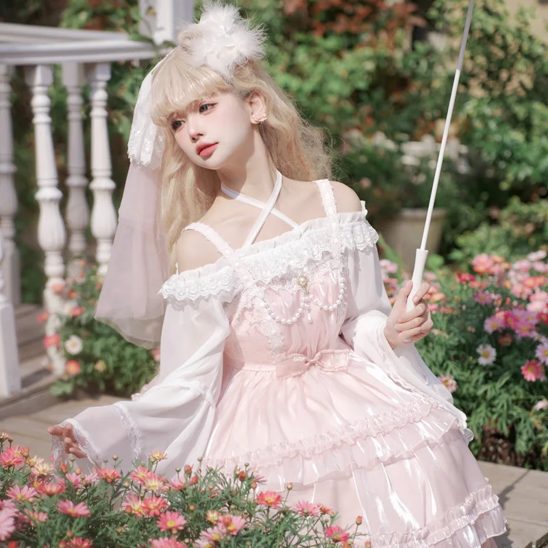 2025 New Japanese Korean Kawaii Summer Birthday Party Dress Streetwear Lolita Pink White Green Apricot Mid-Length Strap Dresses