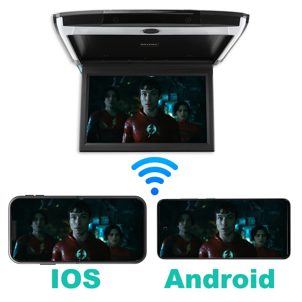 شاشة سيارة مثبتة على السقف IPS مقاس 15.6 بوصة تعمل بنظام أندرويد مع ضوء Amlogic T972 رباعي النواة أحادي اللون يدعم فك تشفير دولبي