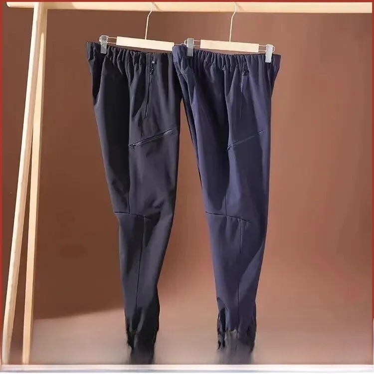 

High-End Men's Outdoor Busin Casual Pants Autumn Winter Warm P-Fce Trousers with Dstring And Straight Leg Cut