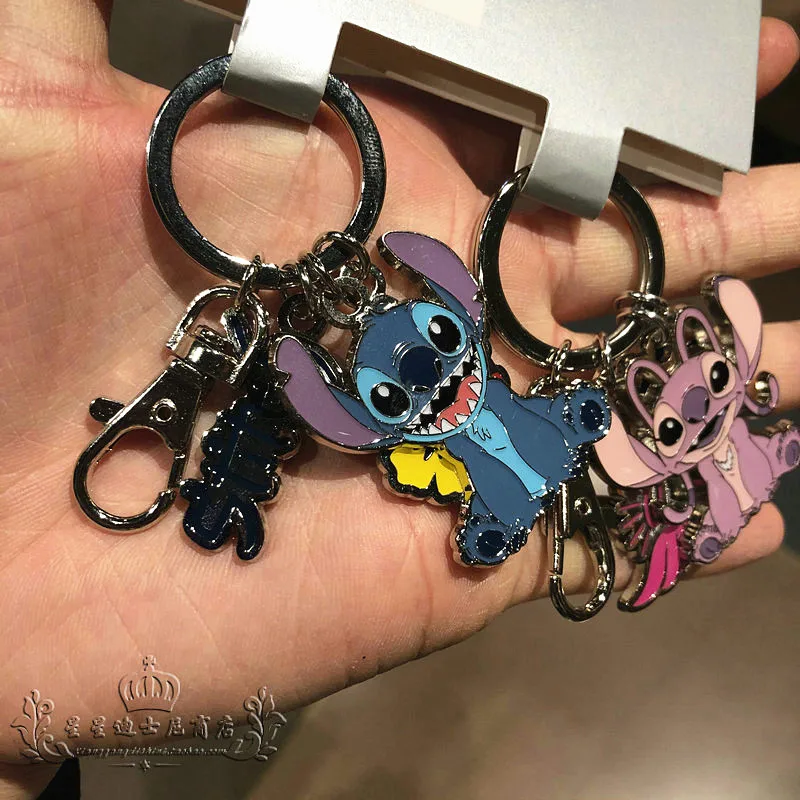 Disney genuine anime Lilo & Stitch cartoon Stitch Angel cute metal keychain pendant kids backpack decoration Christmas present