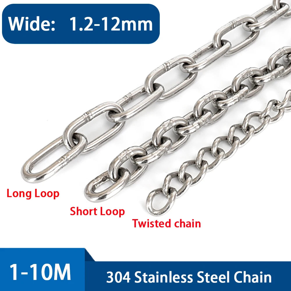 

304 Stainless Steel Chain Long Loop/Short Loop/Twisted Chain Swing Chain Lifting Chain Pet Chain Industry Welded Binding Chain