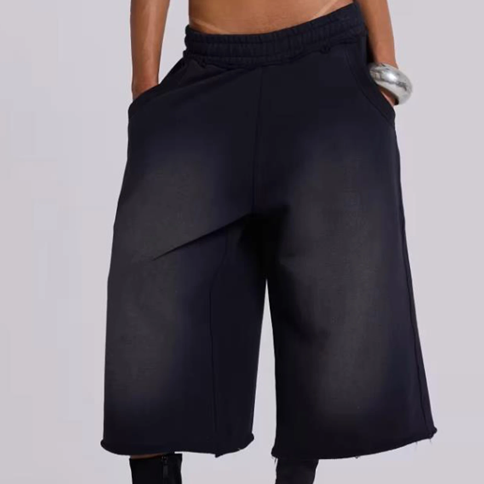 

Повседневные капри, однотонные брюки, женские повседневные спортивные брюки с эластичной резинкой на талии и карманами, большие размеры, Pantalones De Mujer