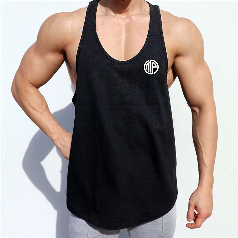 Summer Mesh Running Vests Men Quick Dry Deep U Neck Sleeveless Shirt Curved Hem Breathable Athletic Tank Top for Fitness Gym