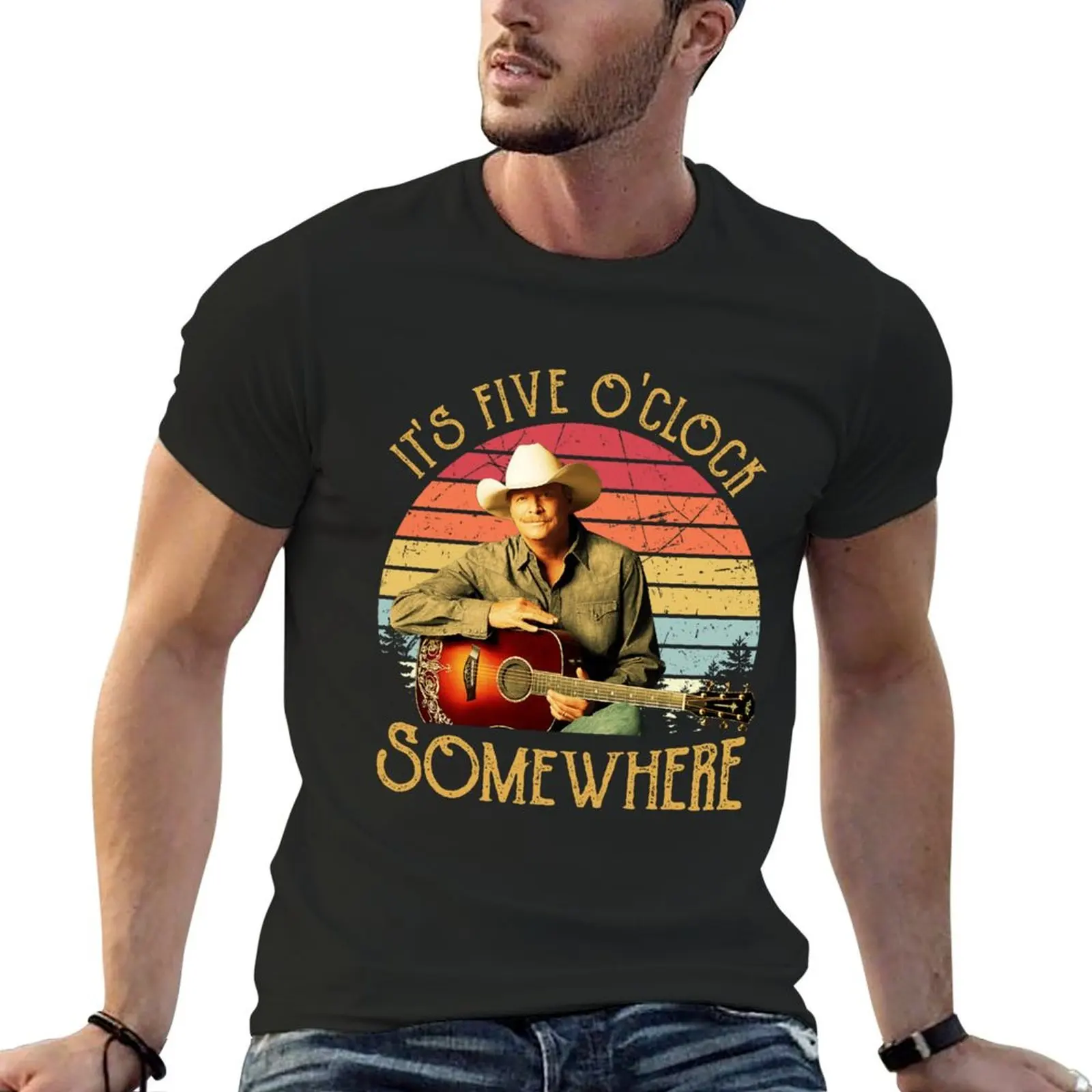 

Alan Jackson It's Five O' Clock Somewhere Vintage Retro T-Shirt quick drying korean fashion summer top men clothings