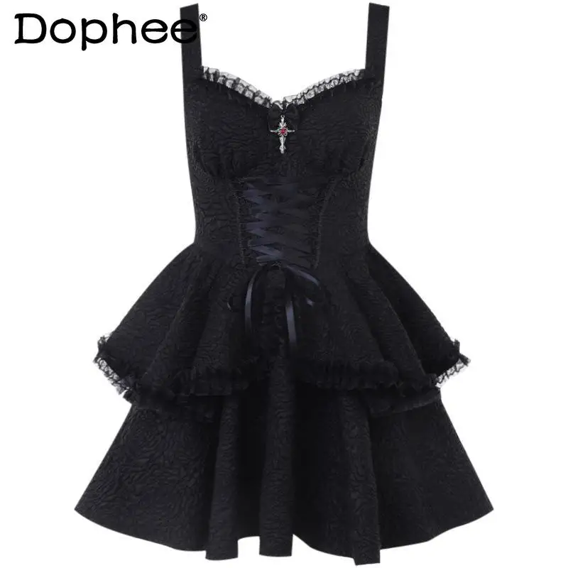 

Japanese Original Lolita Dark Lolita Sexy Strap Puffy Cake Dress Princess Style JSK Lace Strap Dress for Women