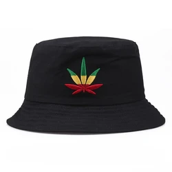 Maple Leaf Bucket Hat Hip Hop Casual Panama Hats Embroider Printed Cotton Men Women Summer Casual Wide Brim Sun Cap Unisex