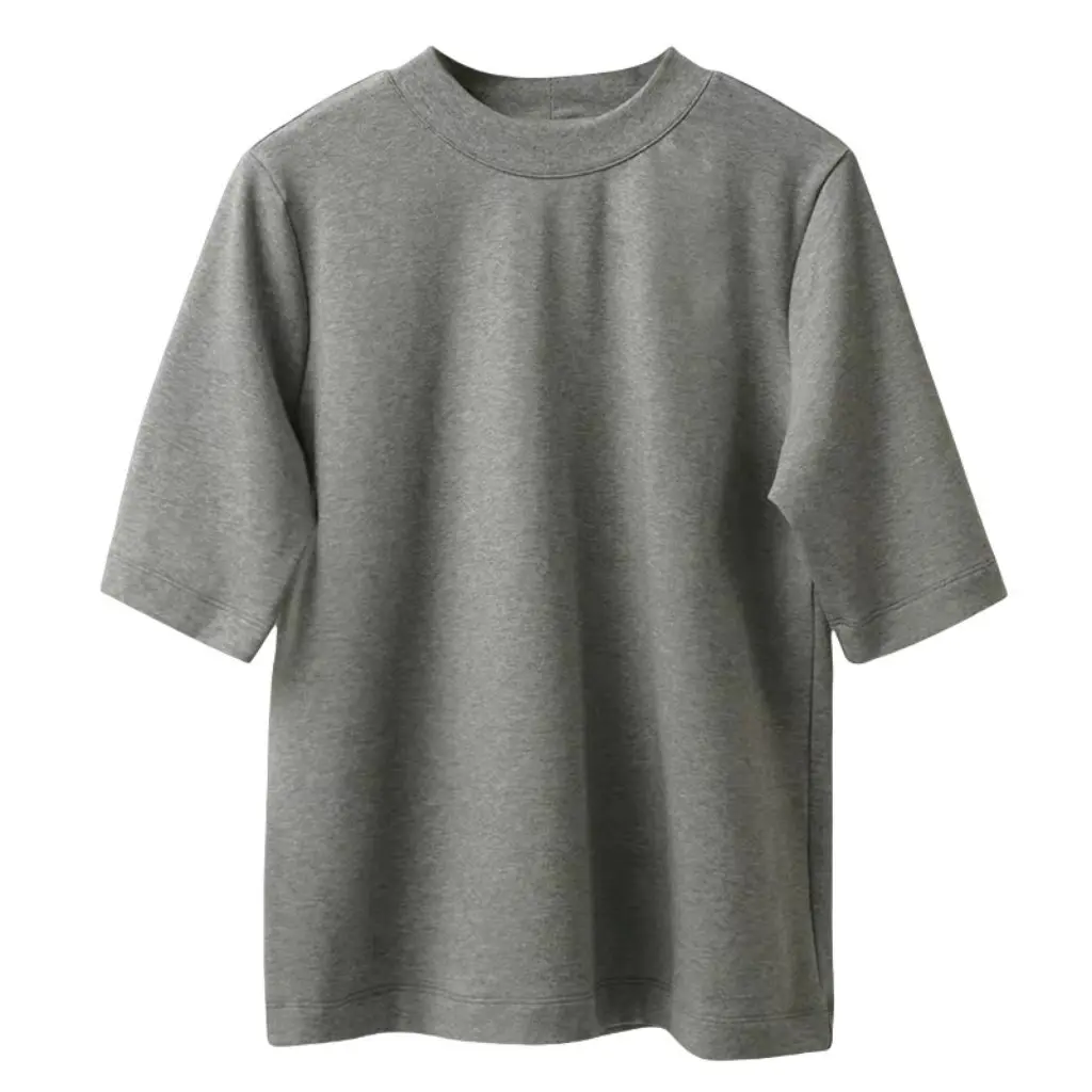 

Women's Stand Collar Short-Sleeved T-Shirt Casual Slimming Work Top Loose Bottoming Shirt Quarter-Sleeved Simple Look
