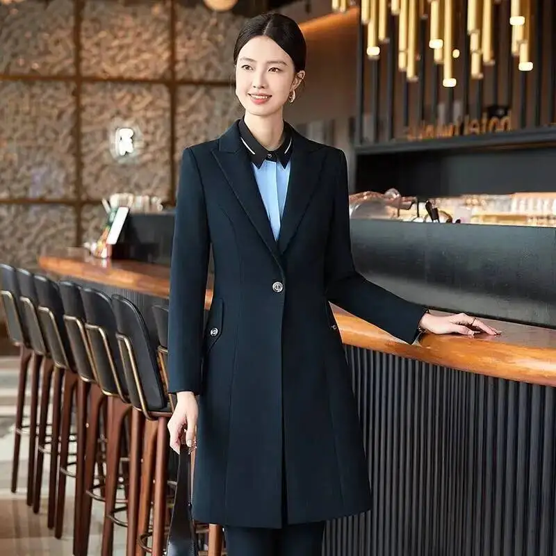 High Quality Fabric Autumn Winter Formal Elegant Styles Middle Long Windbreaker Professional Office Work Wear Career Interview