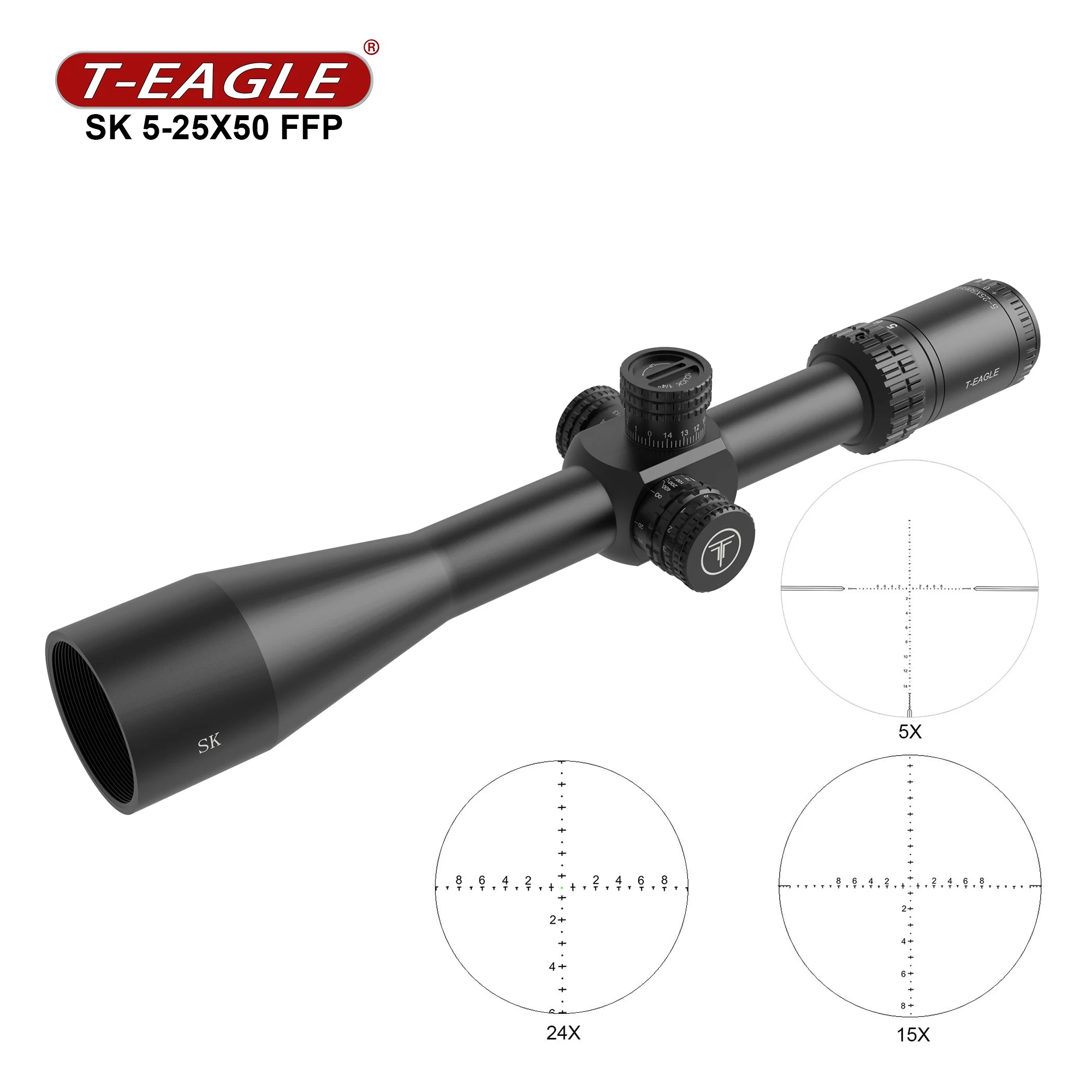 T-Eagle SK 5-25X50 FFP Scope First Focal Plane Hunting Riflescope Side Parallax Wheel Lock Reset Tactical Optical Sights