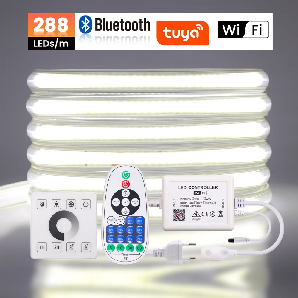 Pasek COB LED światło AC 220V Tuya WIFI Alexa z możliwością przyciemniania elastyczna taśma diodowa IP65 wodoodporna taśma LED z Bluetooth