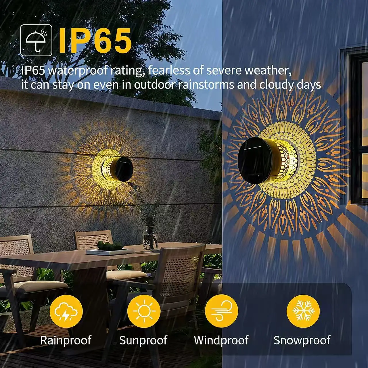 2pcs Solar Projection Wall Lights IP65 Waterproof Outdoor Fence Lights for Garden Patio Christmas Halloween Decor