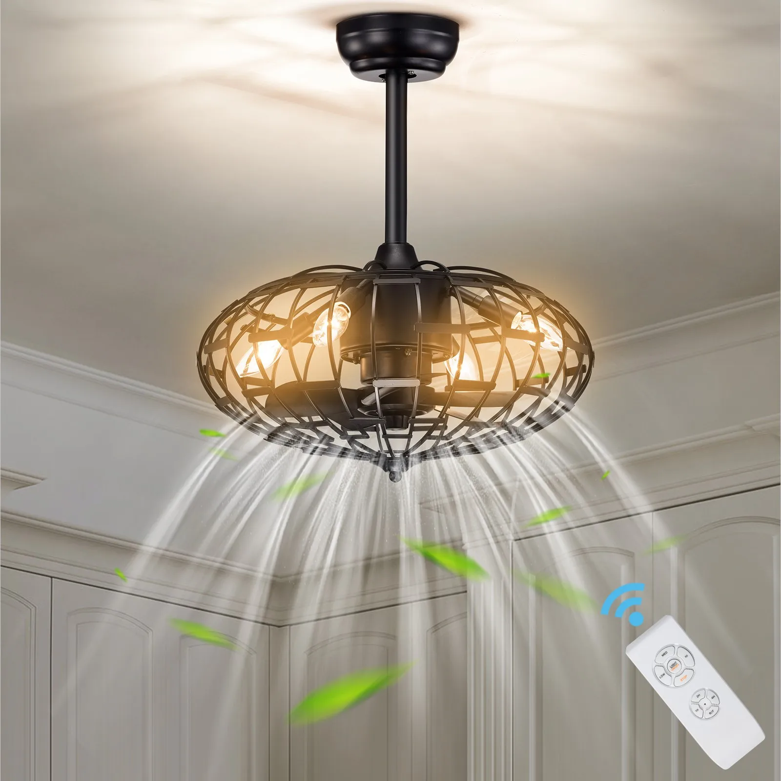 

Ceiling Fan with Light, Enclosed Ceiling Fan w/ 5 Blades & Remote Control Black