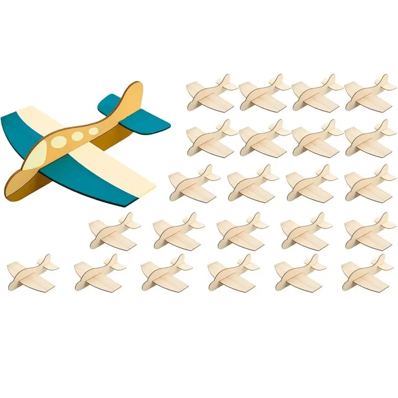 

WOWFU-24Pcs Wooden Blank Airplane DIY Crafts Kids Painting Birthday Party Favors Glider Gift Unfinished Wood Plane Model