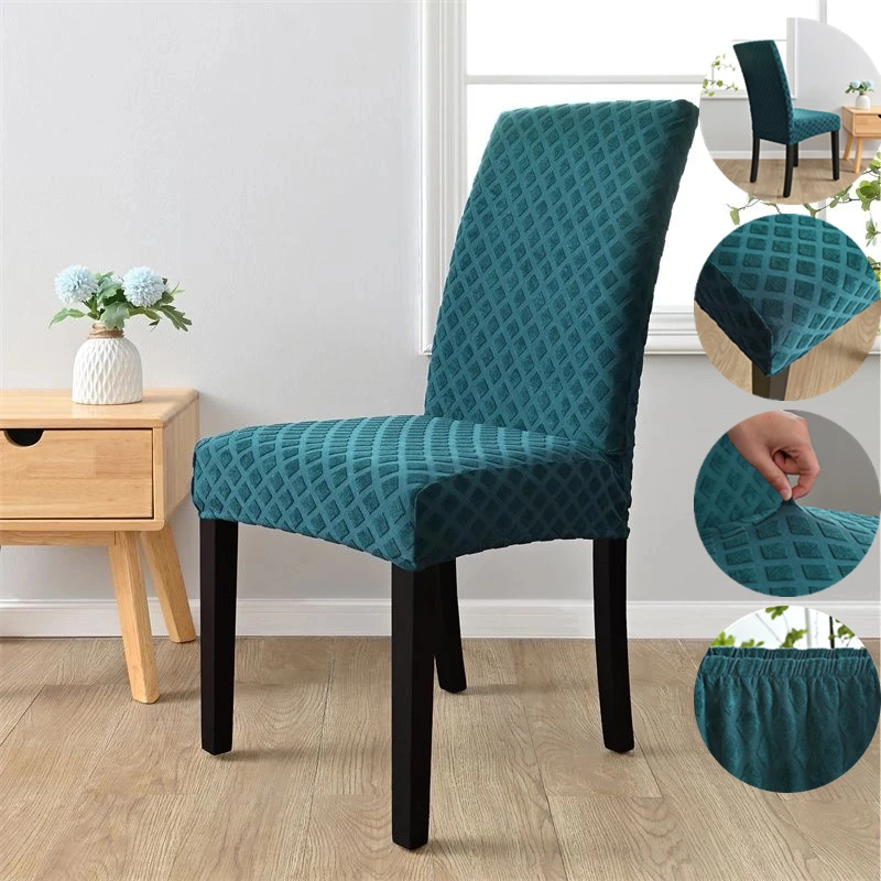 

Jacquard Dining Chair Cover Elastic Spandex Chairs Slipcovers Solid Color Removable Seat Covers for Kitchen Hotel Banquet Home