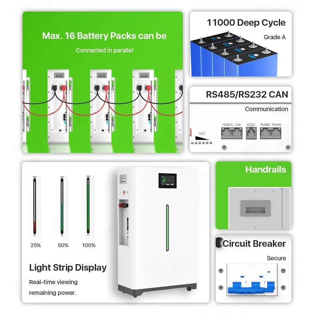 Wall Mounted 10kwh 15kwh Lifepo4 Batteries 51.2V 200ah 300ah Lithium Iron Battery 48V LFP Powerwall Home Solar Energy Storage