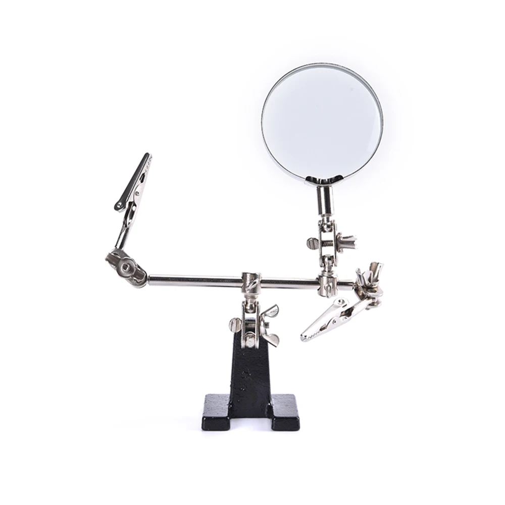 Easy-carrying Helping Third Hand Tool Soldering Stand with 5X Magnifying Glass 2 Alligator Clips Adjustable 360 Degree Rotating