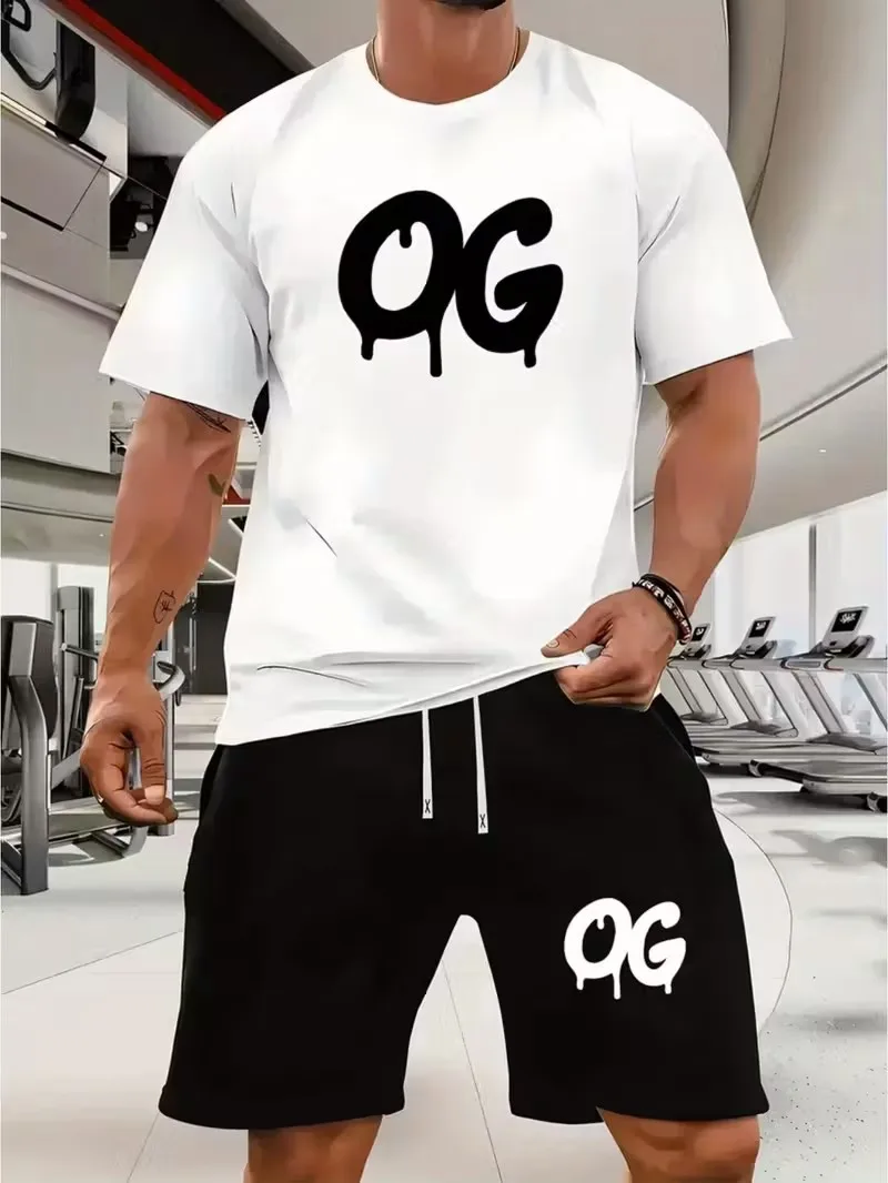 Moda masculina camiseta shorts conjunto de 2 peças 2025 novo t camisa masculina terno plus size manga curta camiseta cordão bolso lateral shorts conjunto