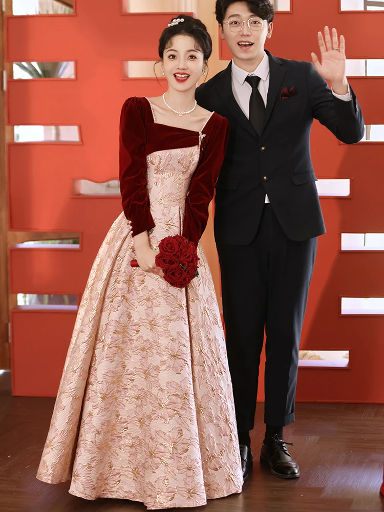 

Red Long Sve Wedding Dr Ele Sensation Marriage Ceremony Engagement Par Fem Cusizable Chinese Wedding Gown