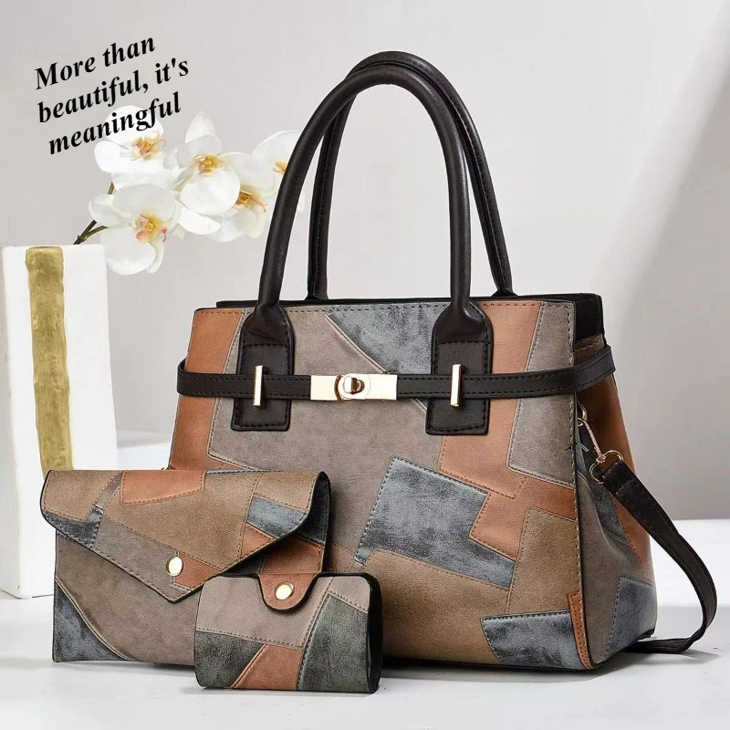 

Three-piece set of matching large-capacity women's shoulder/crossbody bag, versatile for commuting and hand-carry.