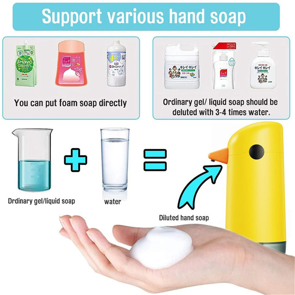 Touchless Auto Foam Soap Dispenser Children Little Yellow Duck Liquid Soap Dispenser Smart Sensor Hand Sanitizer for Bathroom