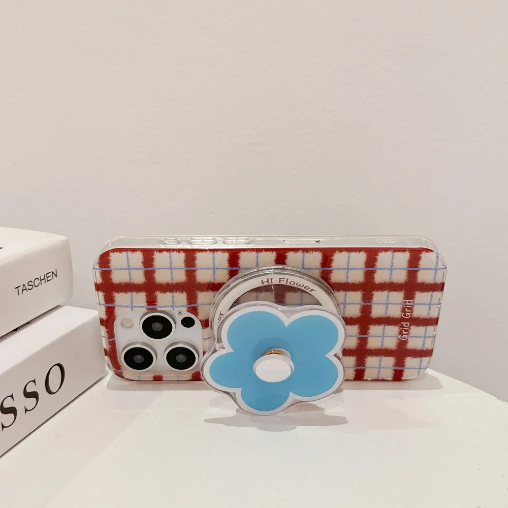 Lindo teléfono magnético Magsafe con flor giratoria adecuado para iPhone 17 estuche de carga inalámbrica soporte para teléfono