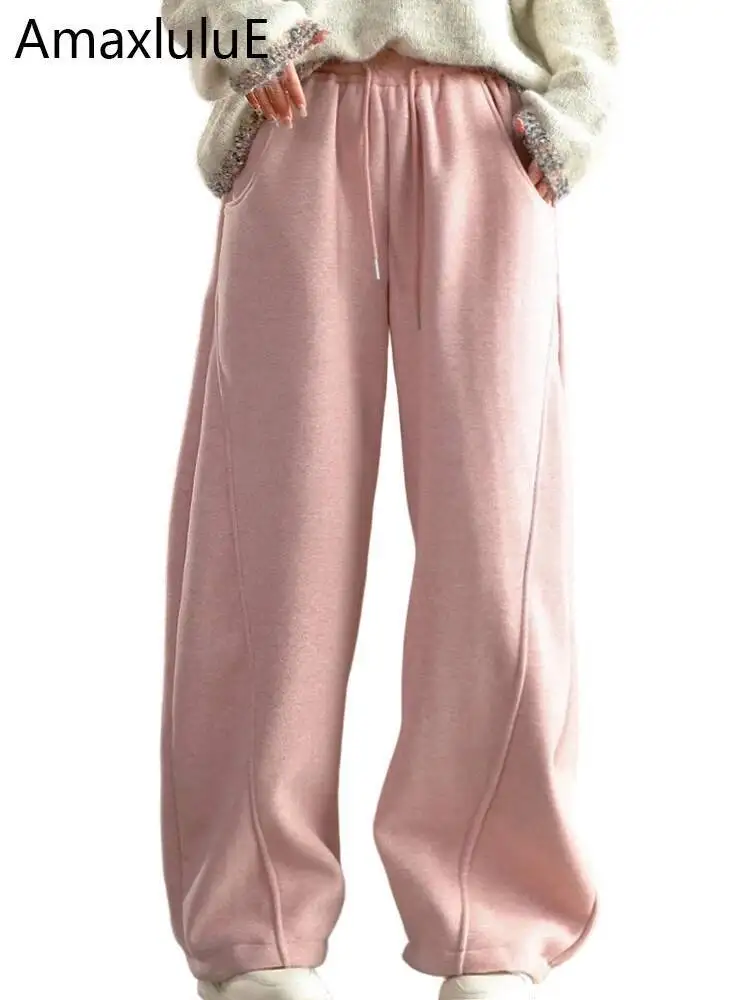 

Amax LuluE Japanese Design Winter Womens Fashion Loose Fur Fitness Pantalons Ladies Casual Classic Thicken Warm Solid Trousers