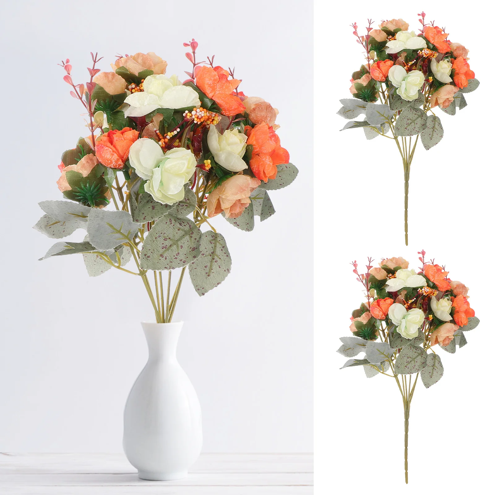 

2Pcs Simulated Rose Bouquet Artificial Silk Flower Decor Wedding DIY Prop Home Flower Ornament Romantic Faux Flowers