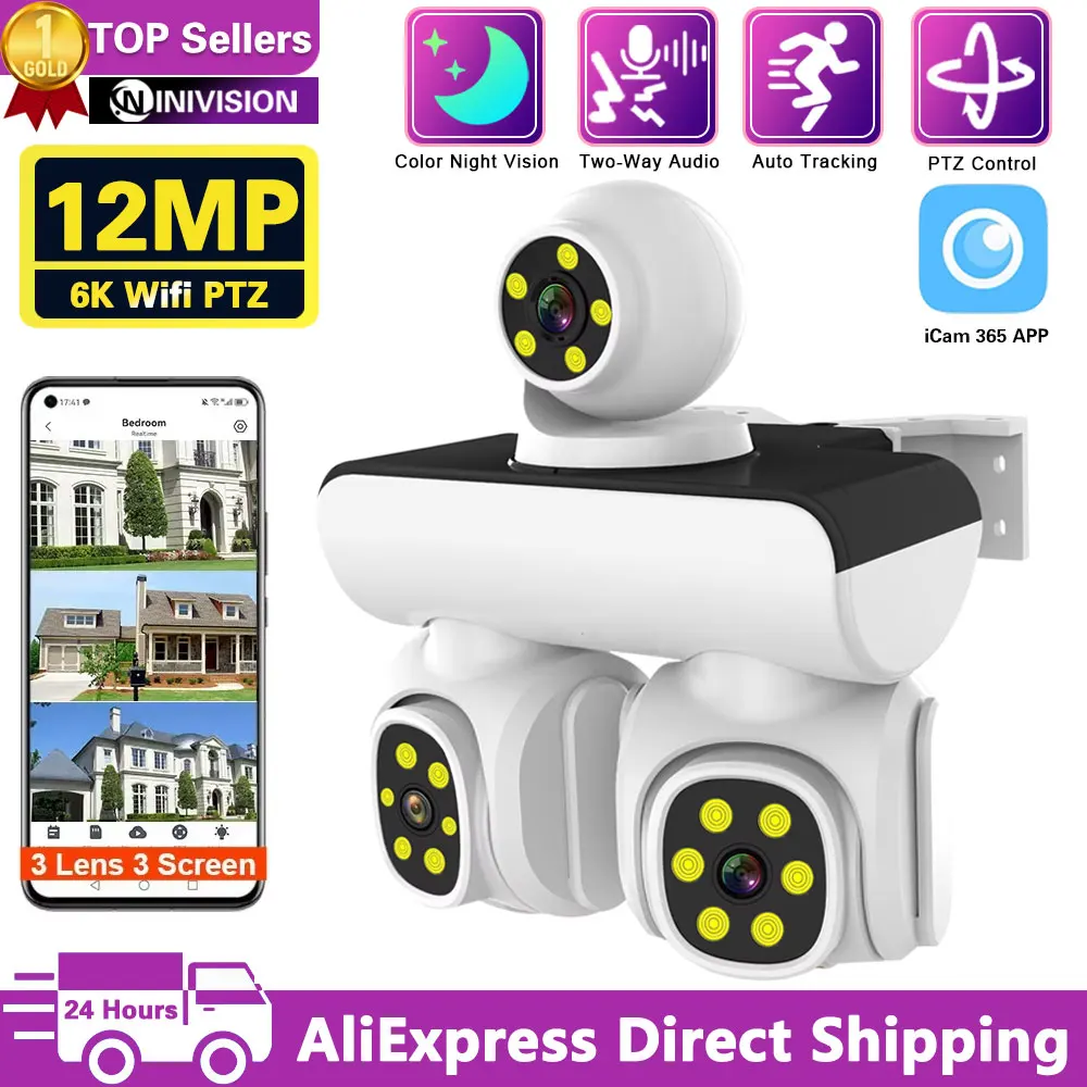 

4k 15MP WiFi IP Camera Outdoor Three lens Panoramic View PTZ IP Cam Motion Detection Security Protection CCTV Video Surveillance