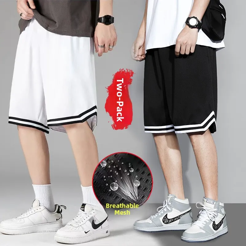 

Мужская спортивная баскетбольная площадка из ледяного шелка, летняя спортивная одежда свободного кроя, большие боксеры в американском стиле, подростковая повседневная мода