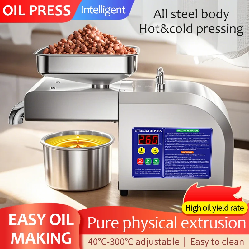 Prensa de aceite automática de acero inoxidable, ahorro de energía, poco ruido, oliva, maní, temperatura constante, máquina de prensado de aceite