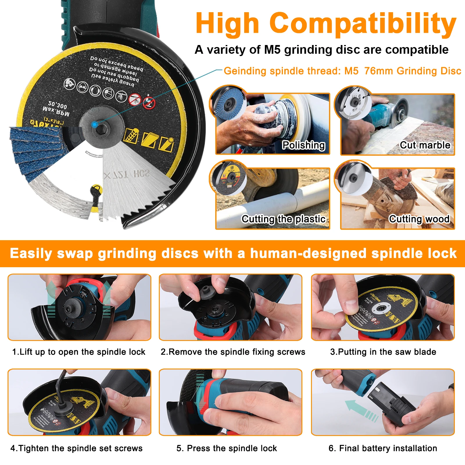 3inch Electric Grinding Tool Brush Motor Multifunctional Angle Grinding Machine Handheld Lithium Cutter Utility Power Tool