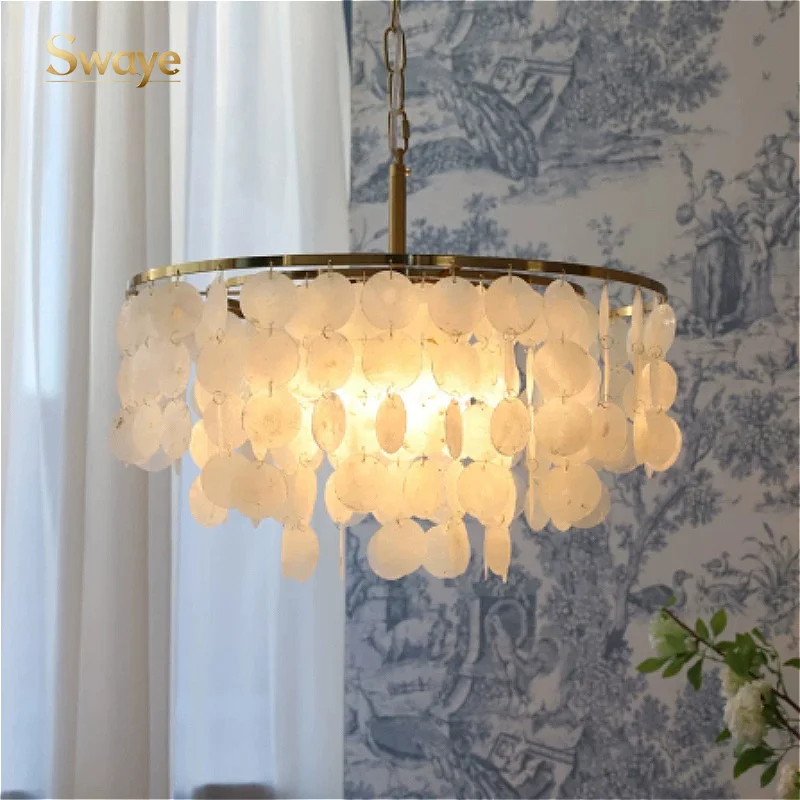 Italy Design Shell LED Pendant Lights Wind Chime Villa Restaurant Room Ceiling Chandelier Home Decor Indoor Luminaire Suspension