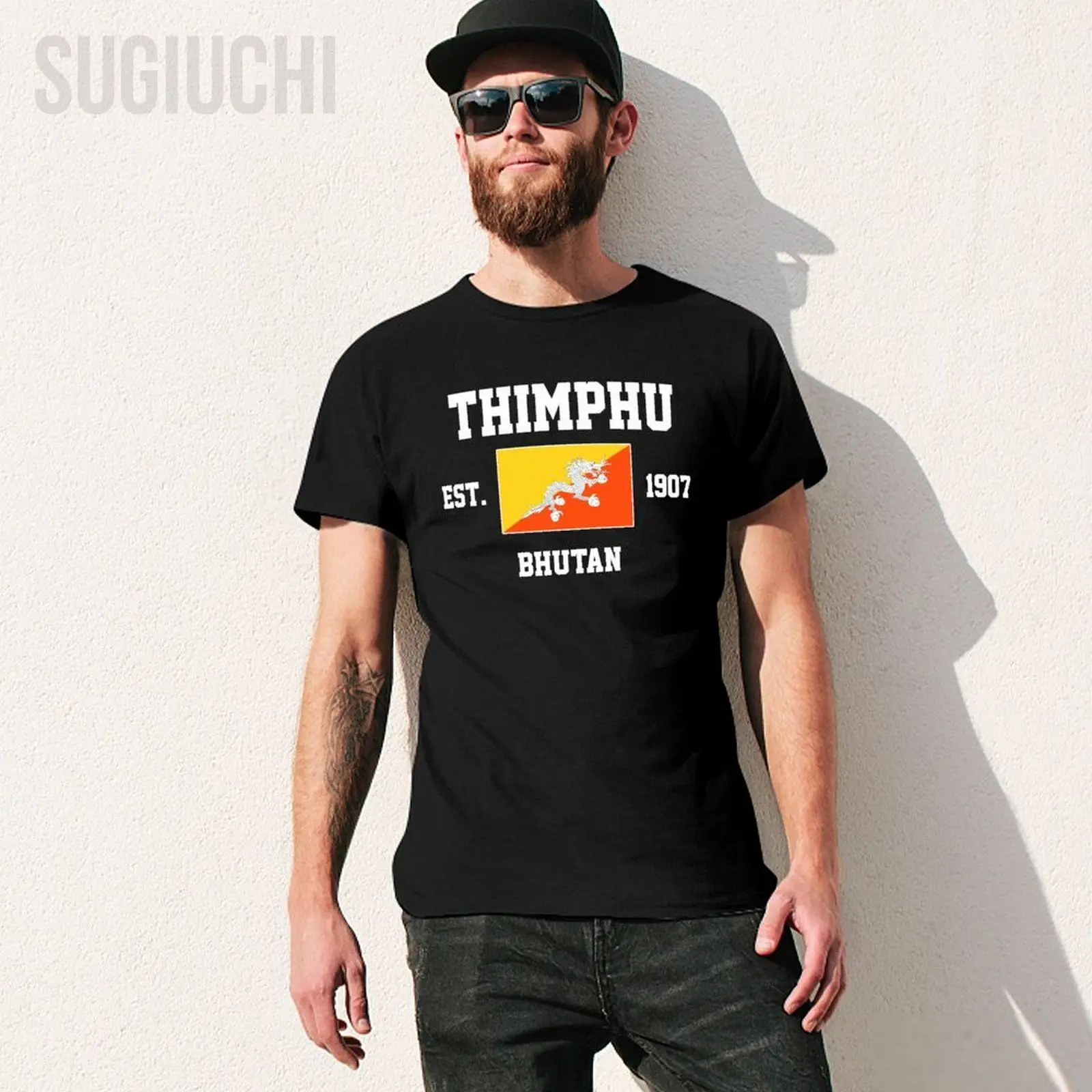 Patriotic Flag Bhutan EST.1907 Thimphu Men Tshirt Tees T-Shirt O-neck T Shirts Women Boys Clothing 100% Cotton