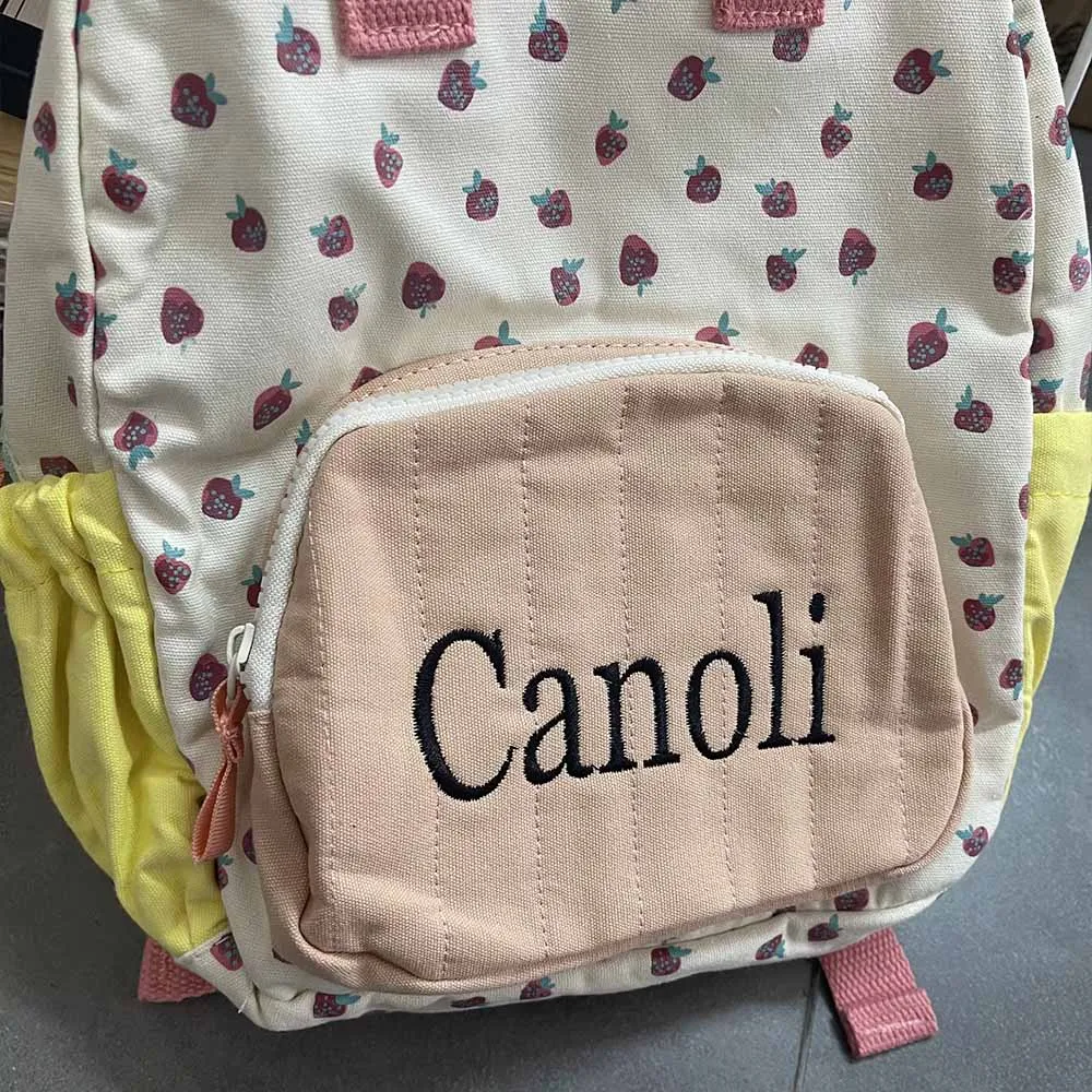 New Cotton Canvas Dopamine Strawberry Colored Cute Children's Backpack Personalized Name Girls Schoolbag Outdoor Travle Backpack