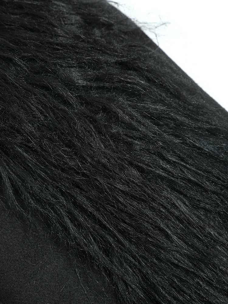 [EAM] Loose Fit Black Fur Big Size Casual Jacket New Lapel Long Sleeve Women Coat Fashion Tide Spring Autumn 2024 1DF3115