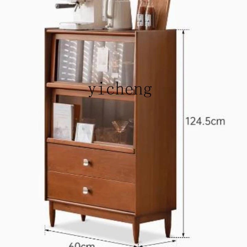 TQH solid wood glass flap TV side cabinet cherry wood locker modern simple storage cabinet